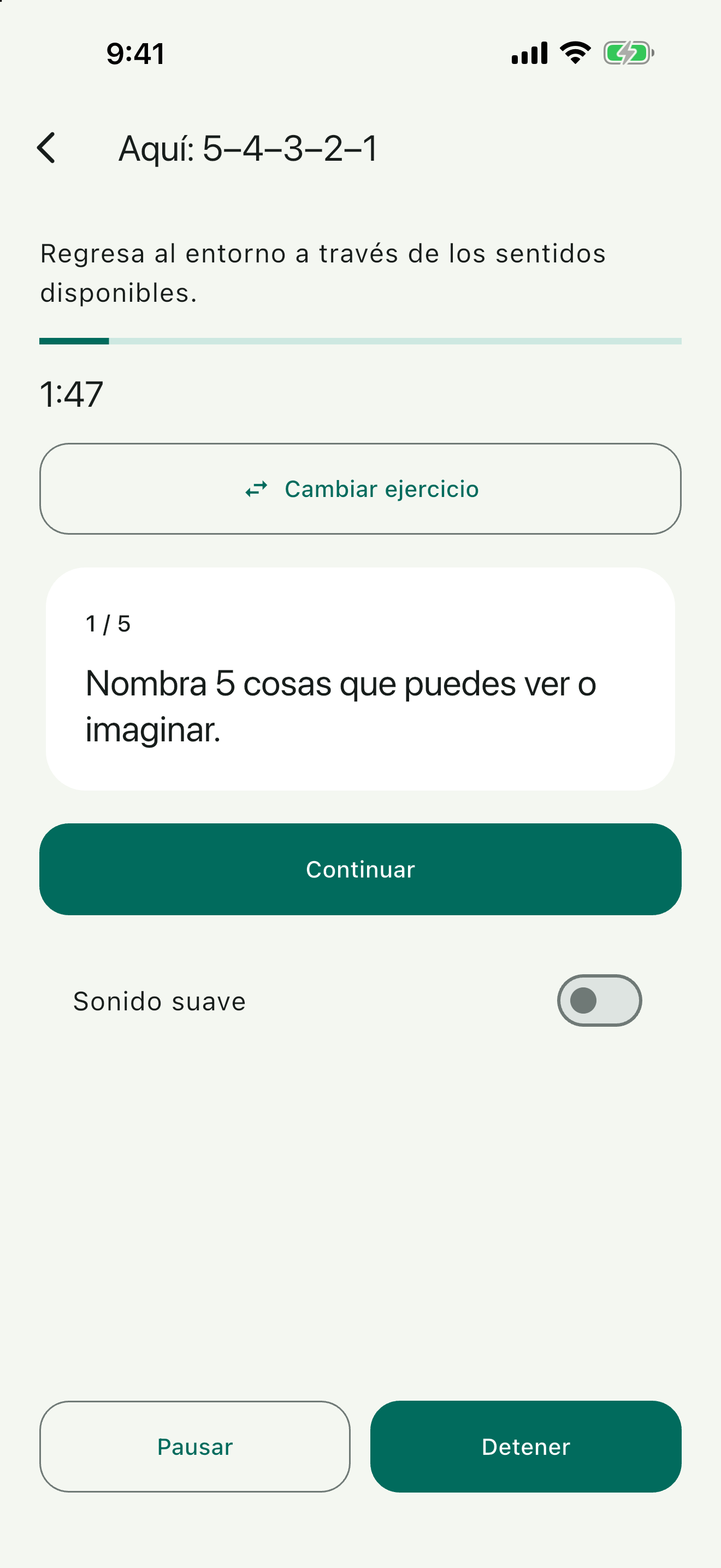Pantalla real de una sesión SOS de SinPánico.